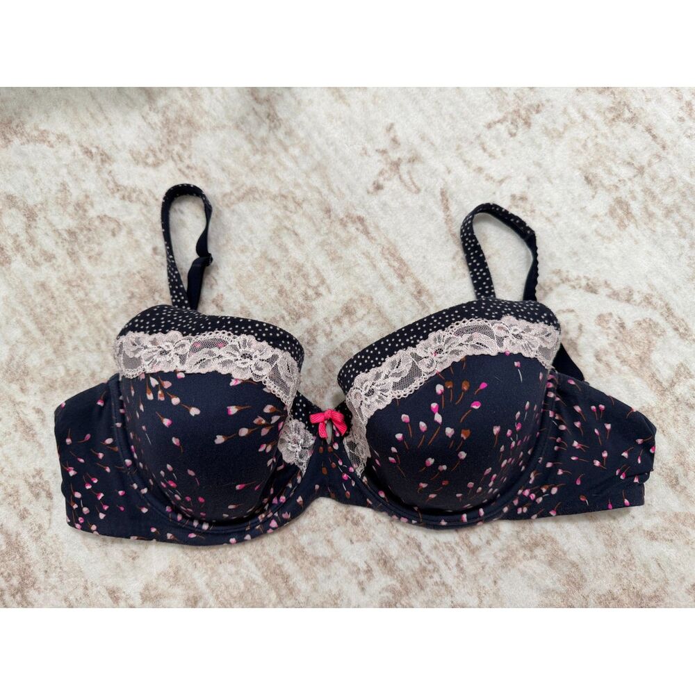 Victoria's Secret Body by Victoria Navy Floral Lace Lined Demi Bra 36DD